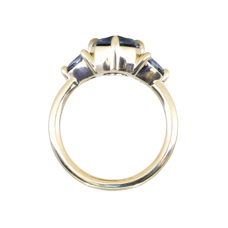 2.36ct Fancy Cushion Cut Montana Sapphire and Australian Sapphire Antique Compass Set Low Profile Ring in 18k Yellow Gold