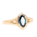 0.94ct Geo Marquise sapphire split shank bezel ring in 14k Yellow Gold