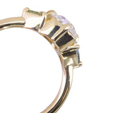 0.96ct Antique Old Mine Cut Diamond and Trillion Seafoam Montana Sapphire Antique Style Compass Set Low Profile Ring with Milgrain in 18k Yellow Gold