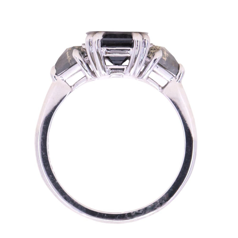 3.16ct Emerald Cut Spinel Three Stone Ring with Rosecut Diamonds in 14k White gold