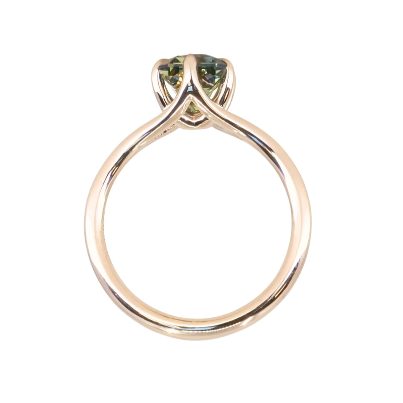 2.07ct Radiant Cut Untreated Tanzanian Sapphire Low Profile Six Prong Split Shank Solitaire in 14k Yellow Gold