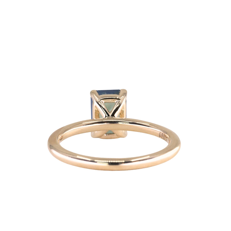2.02ct Untreated Emerald Cut Opalescent Teal Sapphire 4 Prong Solitaire in 14k Yellow Gold