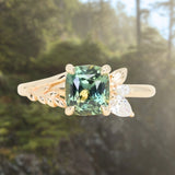 1.75ct Multicolor Cushion Cut Madagascar Sapphire in Wandering Vine Low Profile 4 Prong Setting with Diamonds in 14k Yellow