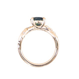 1.98ct Round Untreated Deep Parti Teal Sapphire Twisted Vine Split Shank Solitaire in 14k Yellow Gold with Diamonds