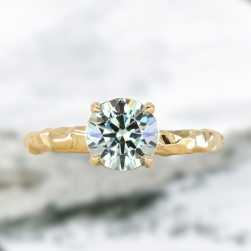 1.64ct Round "Hearts & Arrows" Cut Untreated Montana Sapphire 4 Prong Solitaire Evergreen Ring in 18k Yellow Gold