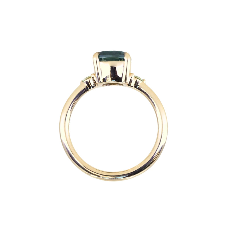 2.17ct Unheated Antique Style Cushion Cut Montana Sapphire Dainty Three Stone Ring in 14k Yellow Gold