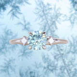 1.20ct Untreated Round Aqua Montana Sapphire and Princess Cut Diamond Rapids Low Profile Ring in 14k White Gold