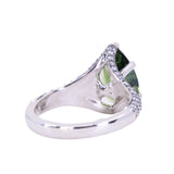 3.93ct Green Australian Pear Sapphire Diamond-Studded Tapered Solitaire in 14k Blackened Gold