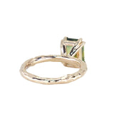 3.01ct Madagascar Parti Radiant Cut Sapphire Double Prong Evergreen Carved Stackable Solitaire in 14k Yellow Gold