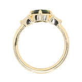 1.20ct Untreated Oval Parti Australian Fantasy Cut Sapphire and Natural Trillion Diamond Antique Milgrain Three Stone Low Profile Ring in 14k Yellow Gold
