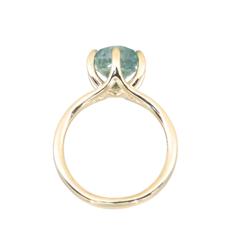 2.60ct Unheated Hexagon Montana Sapphire Low Profile Six Prong Split Shank Solitaire in 18k Yellow Gold