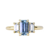 1.22ct Emerald Cut Untreated Montana Sapphire and Montana Sapphire Sides Three Stone Ring in 18k Yellow Gold