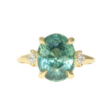 7.19ct Oval Light Teal Seafoam Madagascar Sapphire and Princess Cut Diamond Rapids Low Profile Ring in 18k Yellow Gold