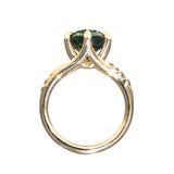 4.23ct Round Teal Green Sapphire Low Profile Wandering Vine Split Shank Six Prong Solitaire in 14k Yellow Gold