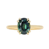 2.03ct Untreated Australian Oval Parti Sapphire Cathedral Double Prong Solitaire in 18k Yellow Gold