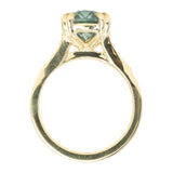 4.25ct Antique Style Elongated Cushion Untreated Montana Sapphire Vine Cathedral Four Prong Ring in 18k Yellow Gold