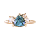 1.23ct Teal Montana Sapphire and Genuine Antique Diamond Mountainscape Ring in 14k Yellow Gold