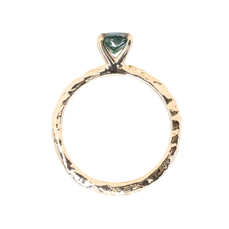 0.72ct Oval Untreated Nigerian Sapphire Evergreen Carved Solitaire in 14k Yellow Gold