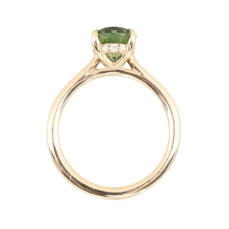 1.75ct Oval Teal Green Untreated Nigerian Sapphire Hidden Halo Solitaire in 14k Yellow Gold