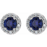 Diamond Halo and Sapphire Stud Earrings in 14k Gold