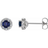 Diamond Halo and Sapphire Stud Earrings in 14k Gold