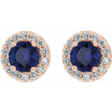 Diamond Halo and Sapphire Stud Earrings in 14k Gold
