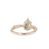 2.01ct Untreated Teal Pear Sapphire Low Profile 5 Prong Vine Solitaire with Diamonds in 14k Yellow Gold