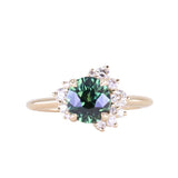 2.0ct Untreated Roval Teal Green Sapphire and Diamond Asymmetrical Cluster Ring in 14k Yellow Gold