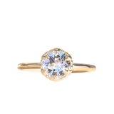 1.14ct Round Silvery White Sri Lankan Sapphire Scallop Cup Solitaire in 14k Yellow Gold