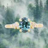 1.26ct Untreated Nigerian Oval Teal Blue Sapphire and Diamond Starry Night Stackable Solitaire in 18k Yellow Gold