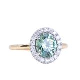 2.04ct Oval Precision Cut Aqua Teal Montana Sapphire Two Tone Halo Stackable Ring in 14k Yellow and Platinum