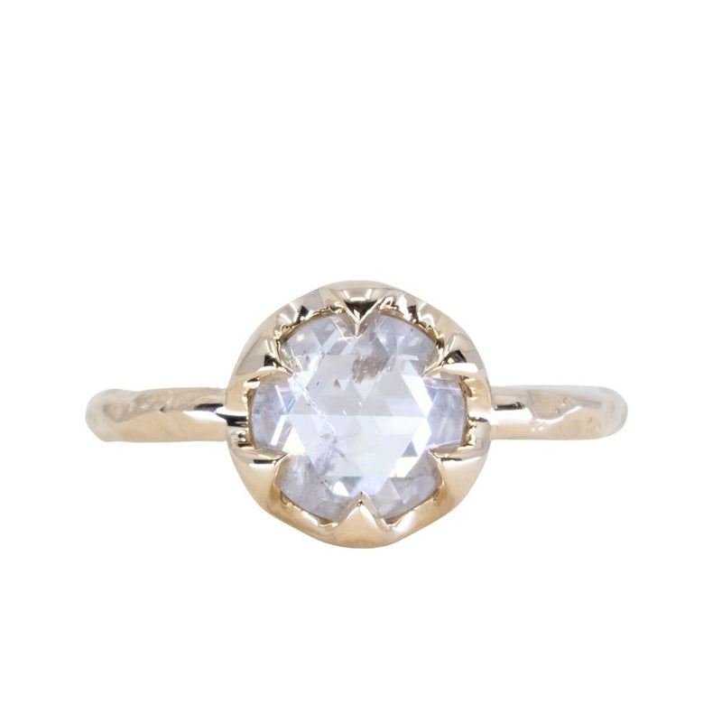 1.75ct Icy Rosecut Diamond 6-Prong Low Profile Ring with Evergreen Carved Band in 14K Yellow Gold