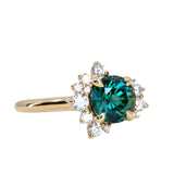 1.78ct Round Teal Madagascar Sapphire and Diamond Asymmetrical Cluster Ring in 14k Yellow Gold