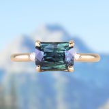 2.51ct Radiant Cut Untreated Madagascar Sapphire and Diamond Low Profile East-West Ring in 14k Yellow Gold