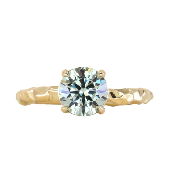 1.64ct Round "Hearts & Arrows" Cut Untreated Montana Sapphire 4 Prong Solitaire Evergreen Ring in 18k Yellow Gold