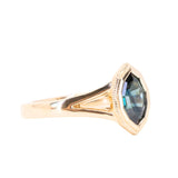 0.94ct Geo Marquise sapphire split shank bezel ring in 14k Yellow Gold