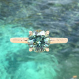 1.97ct Round Precision Cut Montana Sapphire 4 Prong Solitaire Evergreen Ring in 14k Yellow Gold