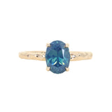 1.92ct Silky Teal Oval Nigerian Sapphire Evergreen Carved Solitaire in 14k Yellow Gold