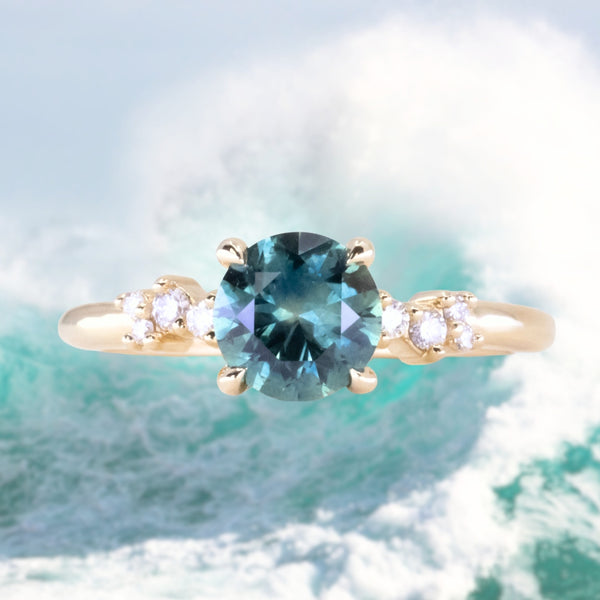 1.31ct Round Teal Blue Montana Sapphire and Diamond Starry Night Low Profile Solitaire in 14k Yellow Gold