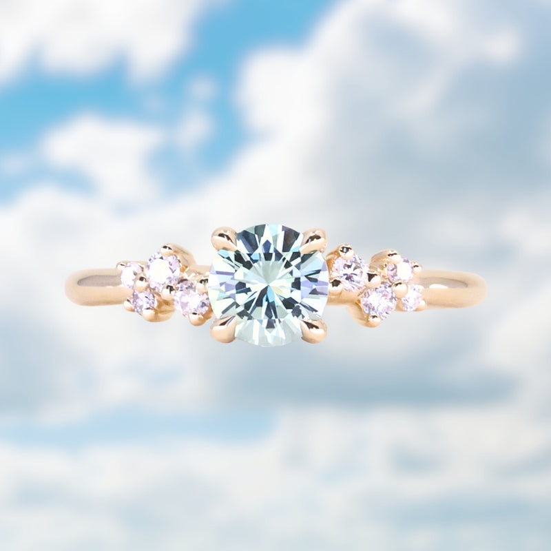 0.75ct Round Untreated Silvery Grey Montana Sapphire and Diamond Starry Night Low Profile Solitaire in 14k Yellow Gold