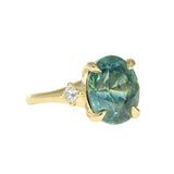 7.19ct Oval Light Teal Seafoam Madagascar Sapphire and Princess Cut Diamond Rapids Low Profile Ring in 18k Yellow Gold