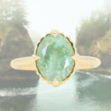 3.93ct Untreated Oval Seafoam Montana Sapphire Scallop Cup Solitaire in 14k Yellow Gold