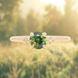 0.84ct Round Australian Parti Sapphire and Princess Cut Diamond Rapids Low Profile Ring in 14k Yellow Gold