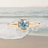 0.88ct Untreated Round Montana Sapphire Low Profile 4 Prong Signet Solitaire in 14k Yellow Gold