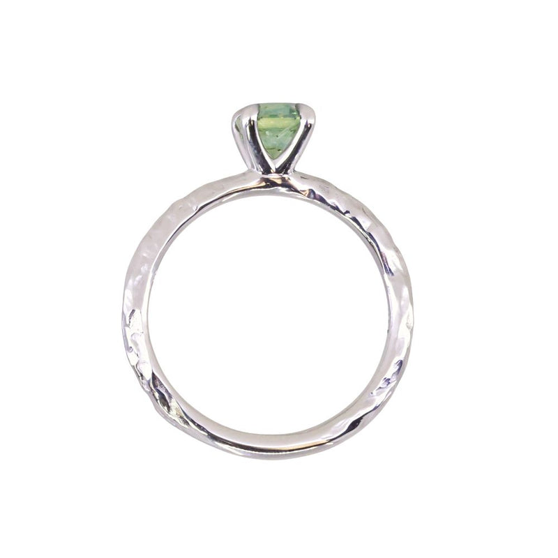 0.89ct Oval Precision Cut Spring Green Montana Sapphire Evergreen Carved 4 Prong Solitaire in 14k White Gold