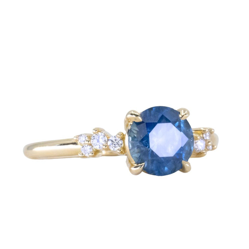 1.60ct Round Vibrant Blue Montana Sapphire and Diamond Starry Night Low Profile Solitaire in 18k Yellow Gold