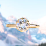 1.14ct Round Silvery White Sri Lankan Sapphire Scallop Cup Solitaire in 14k Yellow Gold