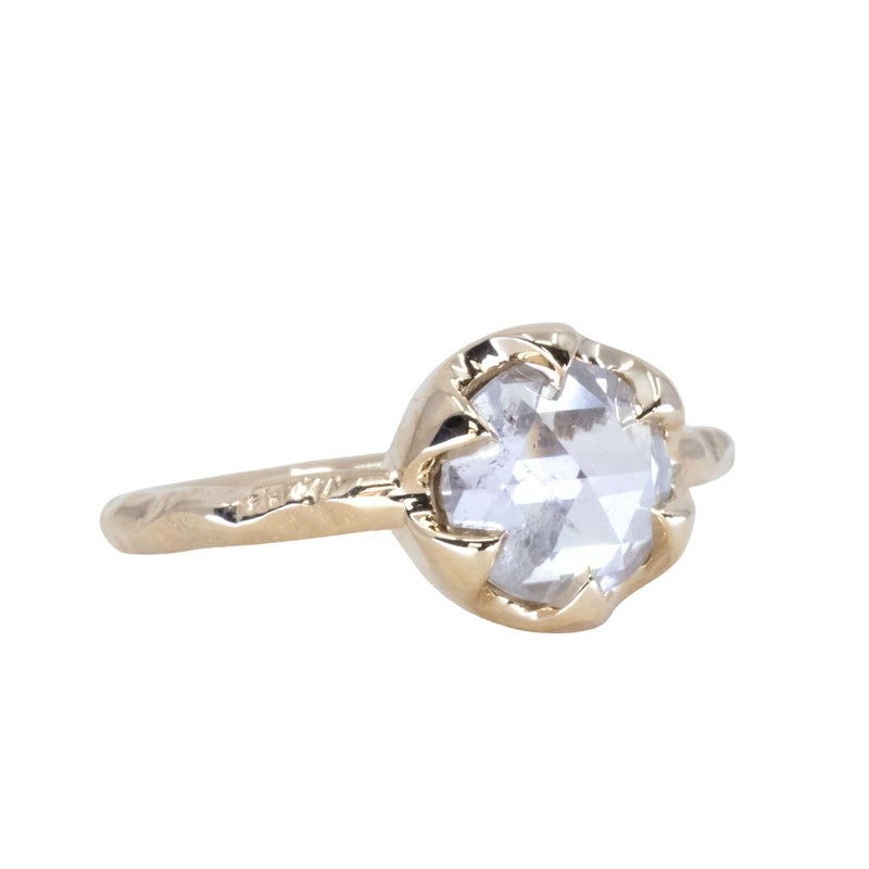 1.75ct Icy Rosecut Diamond 6-Prong Low Profile Ring with Evergreen Carved Band in 14K Yellow Gold