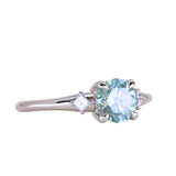 1.20ct Untreated Round Aqua Montana Sapphire and Princess Cut Diamond Rapids Low Profile Ring in 14k White Gold