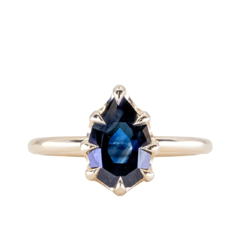 1.88ct Geo Portrait Pear Australian Sapphire Low Profile 8 Prong Solitaire in 14k Yellow Gold